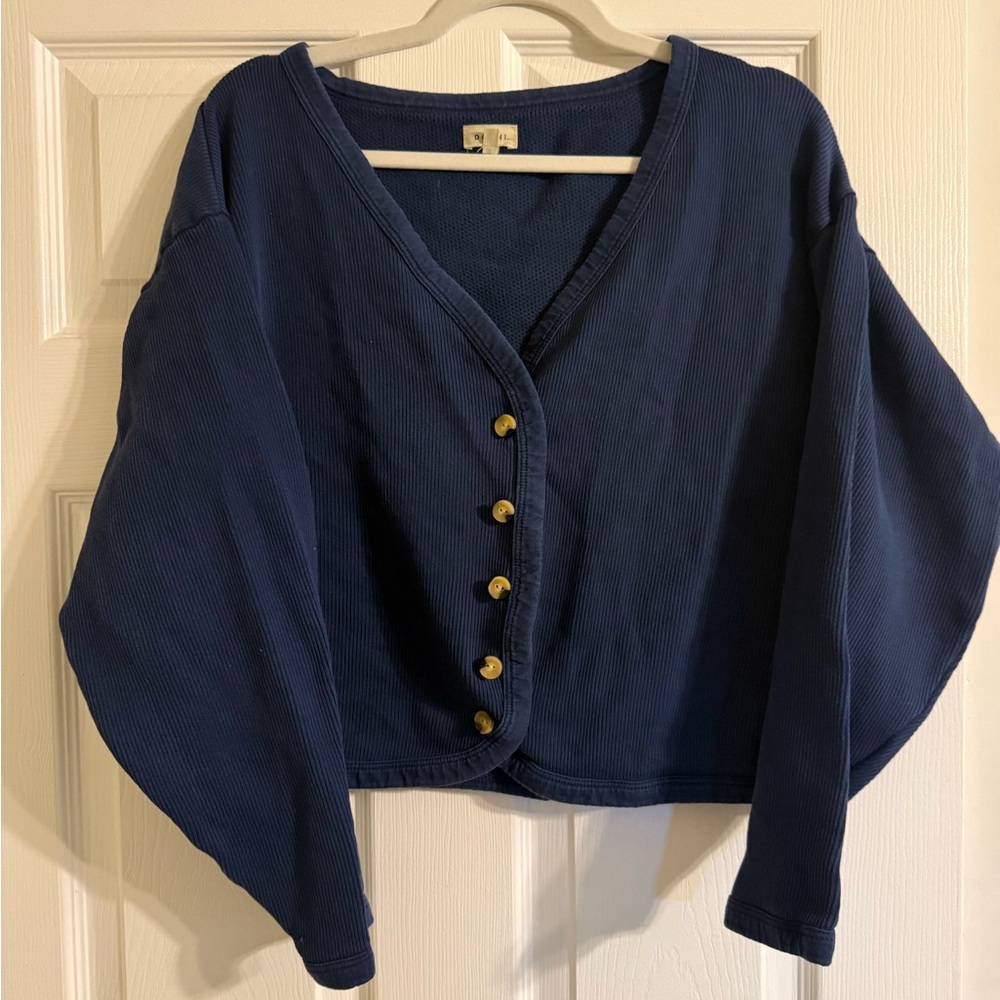 DONNI. Navy ribbed cotton cardigan